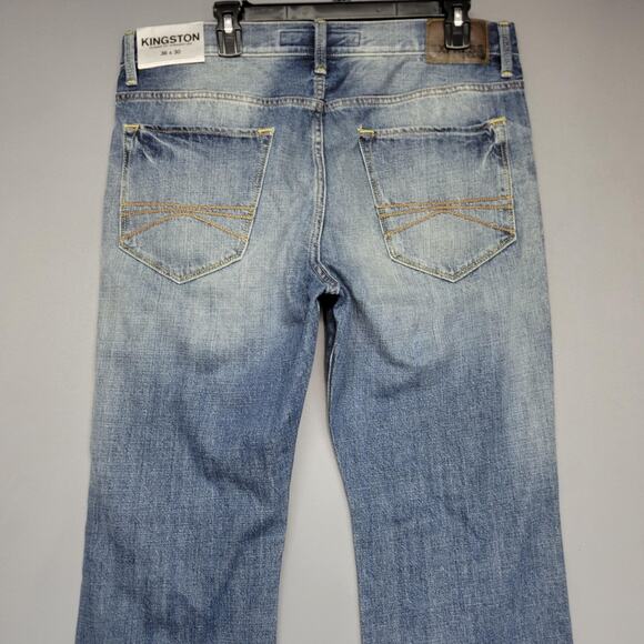 Express Kingston Jeans Mens 36x30 Blue Distressed Straight Leg Classic Fit Denim - Picture 14 of 16